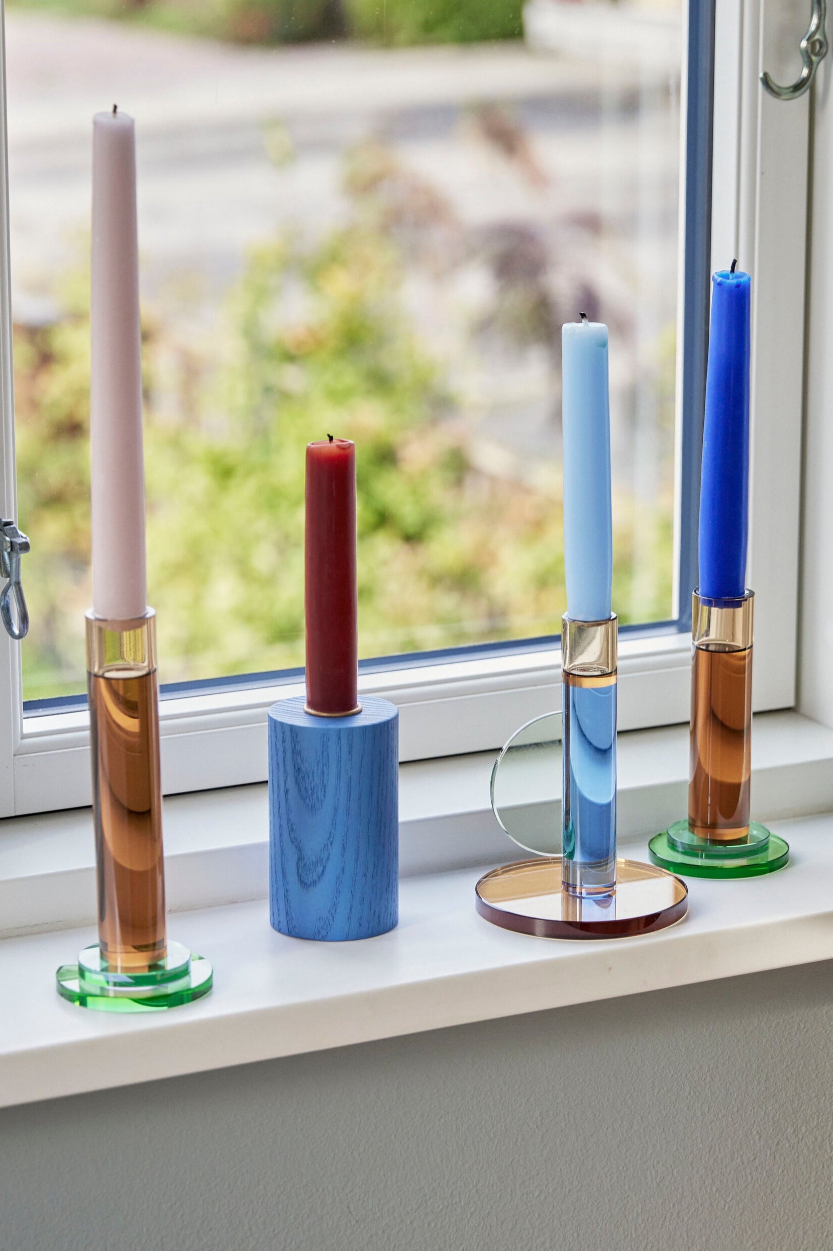 Comet lysestager, ravfarve/grøn - 2 stk